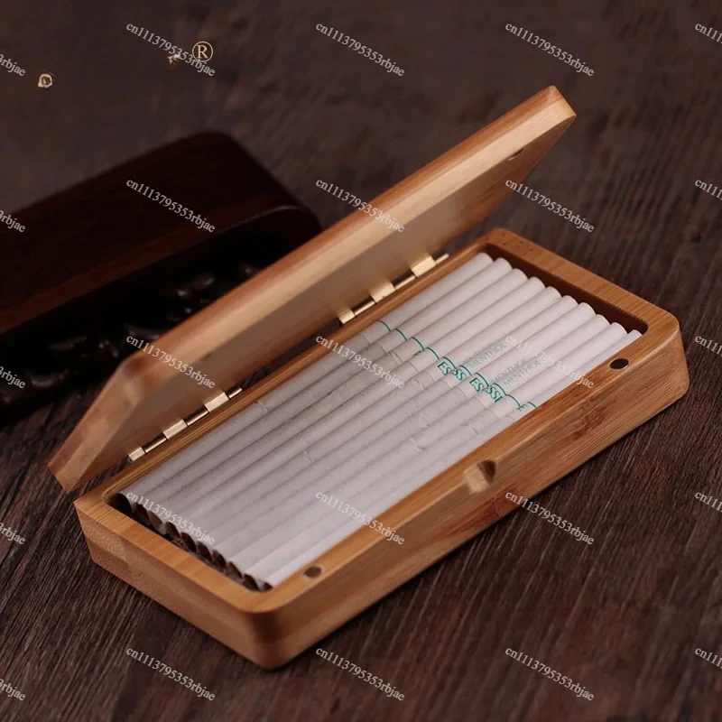 Ultra Thin Bamboo Wood Cigarette Case 20 Capacity Slim Magnetic Flip Top Custom Engraved Gift Box