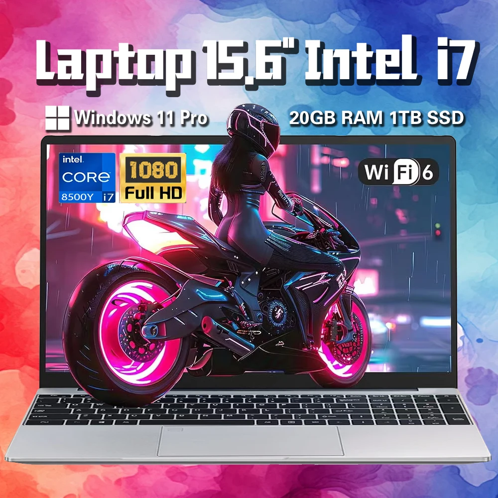 

15,6-дюймовый ноутбук с Windows 11 Pro Intel Core i7 8500Y, 20 ГБ ОЗУ, 1 ТБ, 2 ТБ SSD, 1920*1080, HD-ноутбук, офисный компьютер, разблокировка отпечатков пальцев