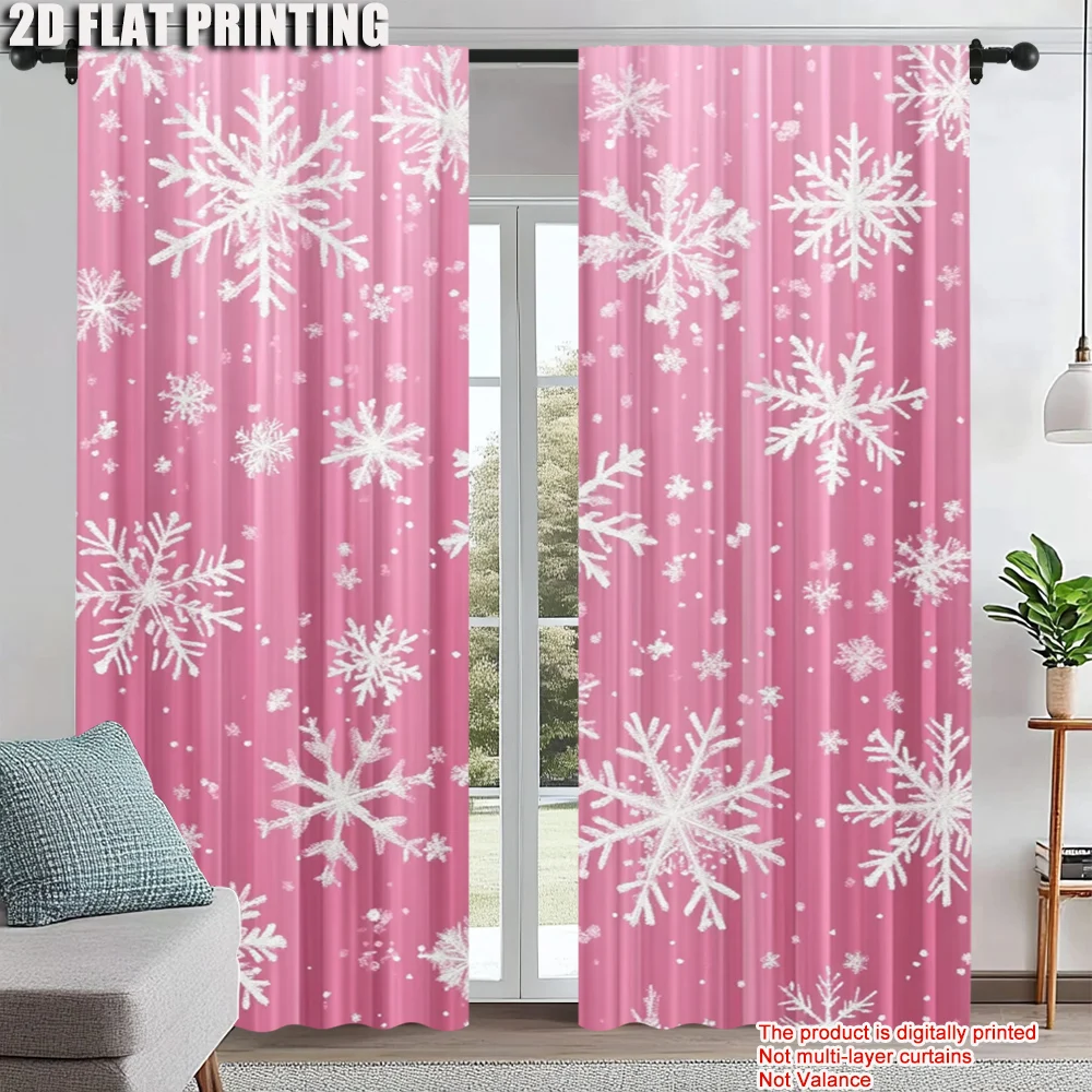 

2Pcs Festive Christmas Pink Curtains Snowflake Pattern Curtains For Bedroom Office Kitchen Living Room And Study Perfect For