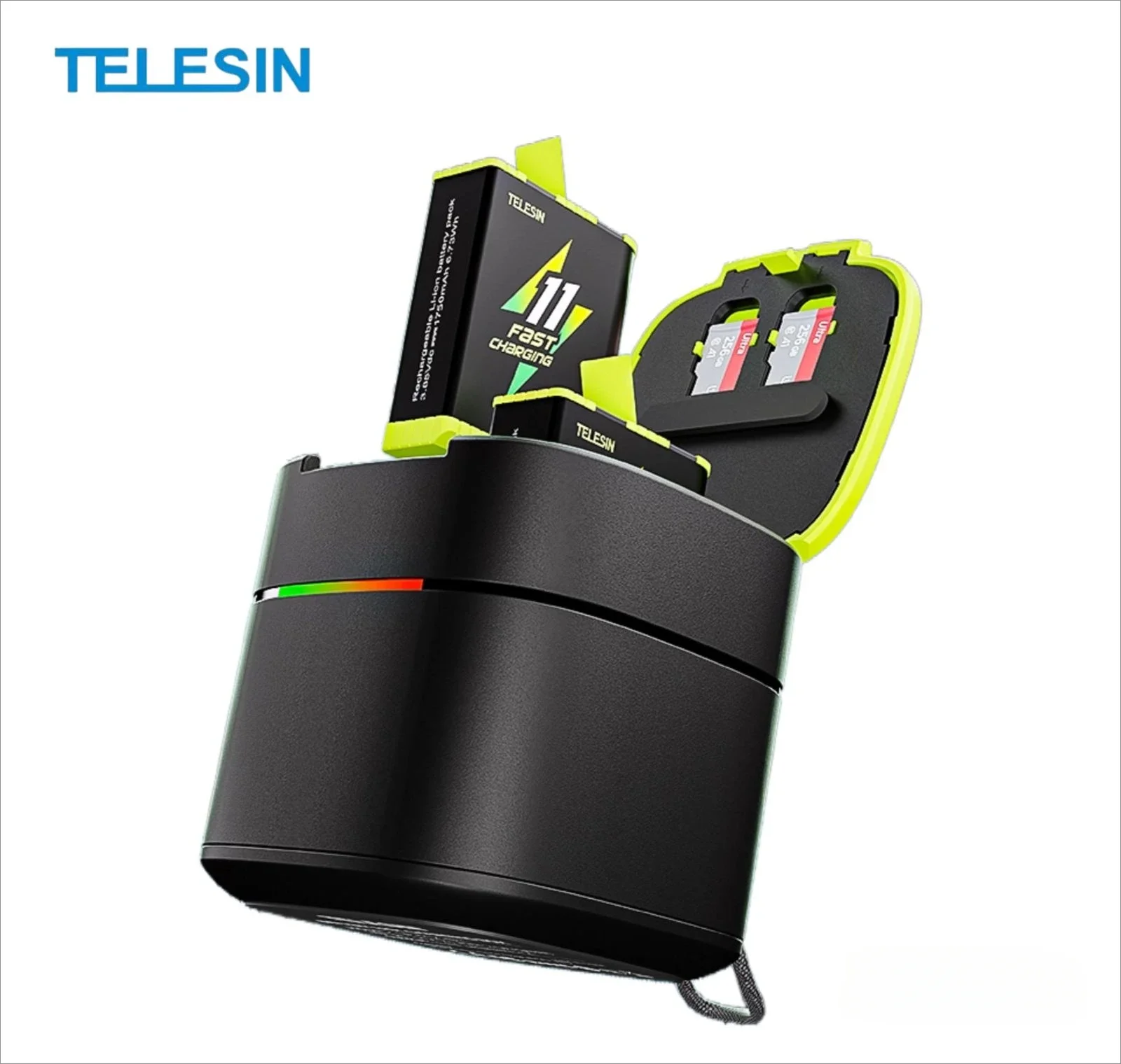 

TELESIN for Gopro Hero 12 11 10 9 Black Fast Charging Box and Battery Set with TF Card Storage High Capacity Battery Charger Set