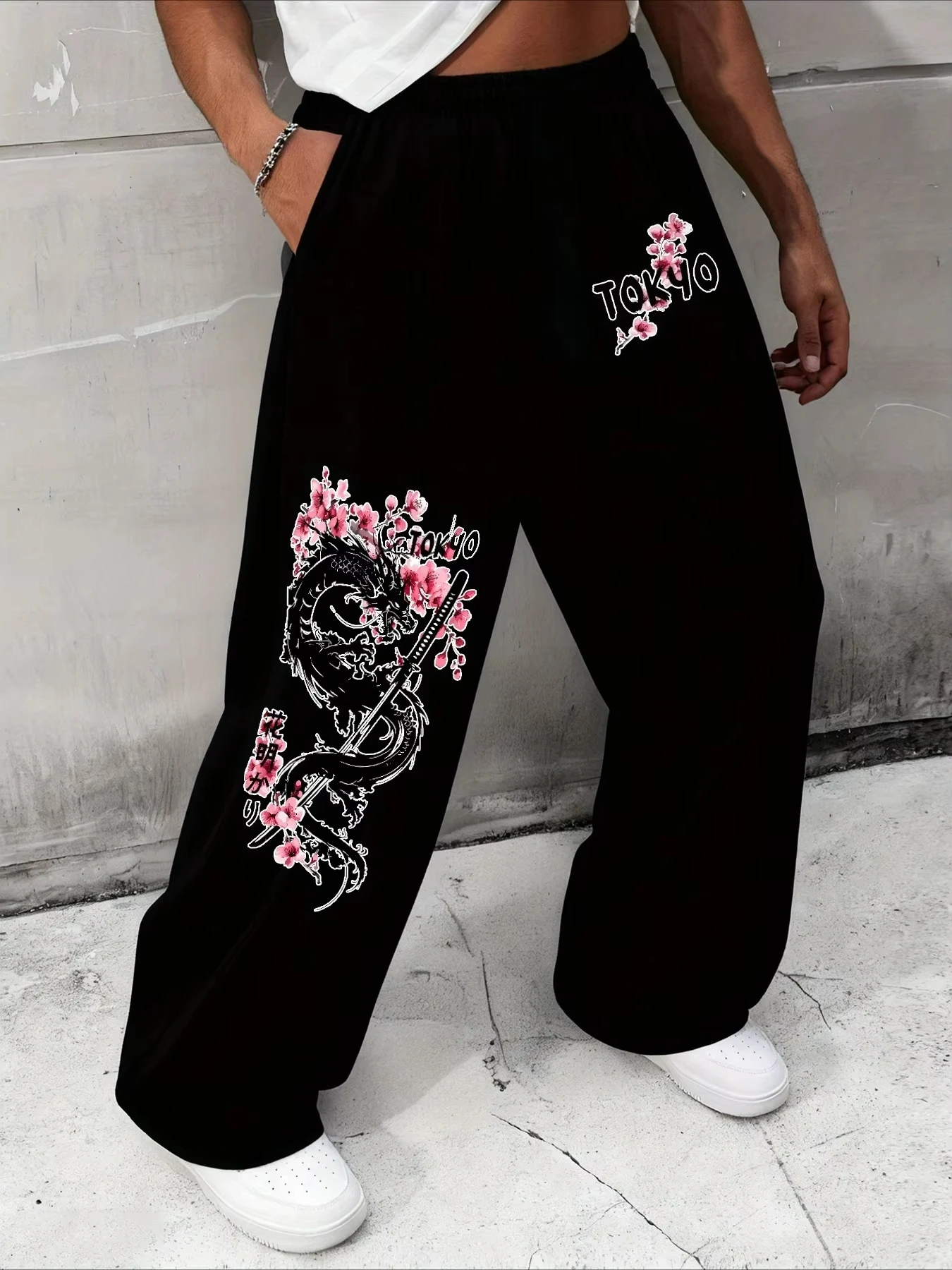 Hot Selling Classic Men's Pants with Japanese Cherry Blossom Print Straight Leg Pants for Casual Summer Beach Women's Pants