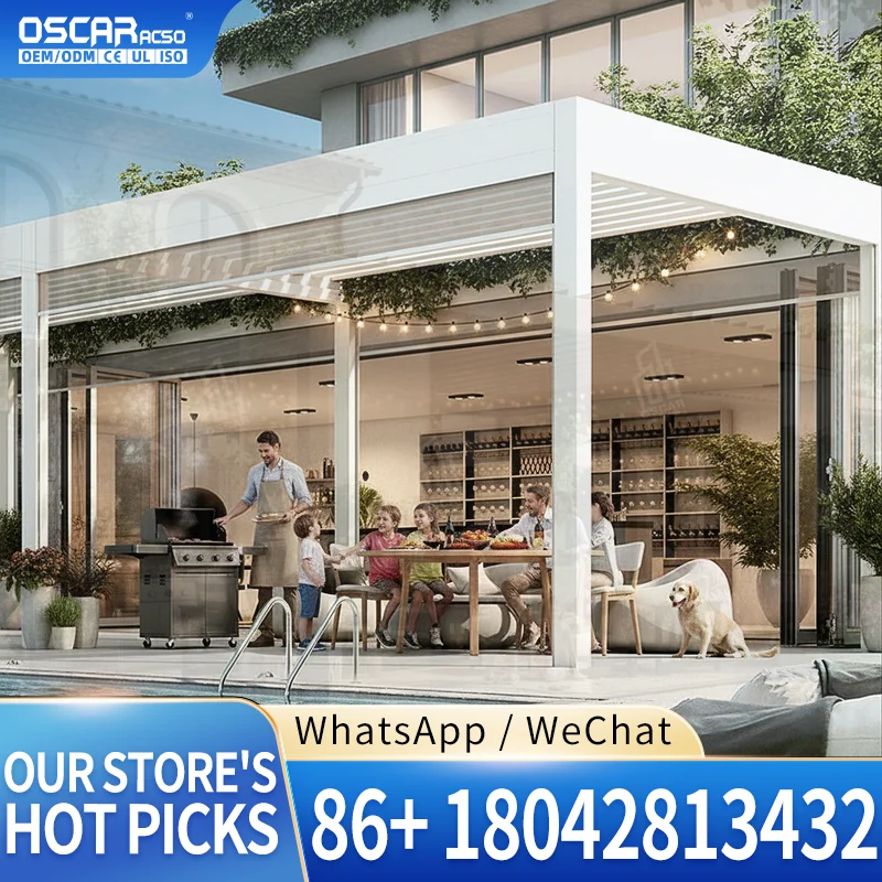 Motorized Outdoor Aluminum Arches Opening Louvred Roof Bioclimatic Pergola for Patio Garden Backyard pergola