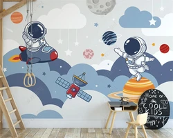 Beibehang-papel tapiz personalizado de astronauta de dibujos animados, Fondo de cohete espacial dibujado a mano, cielo estrellado, toda la casa de los niños, nuevo