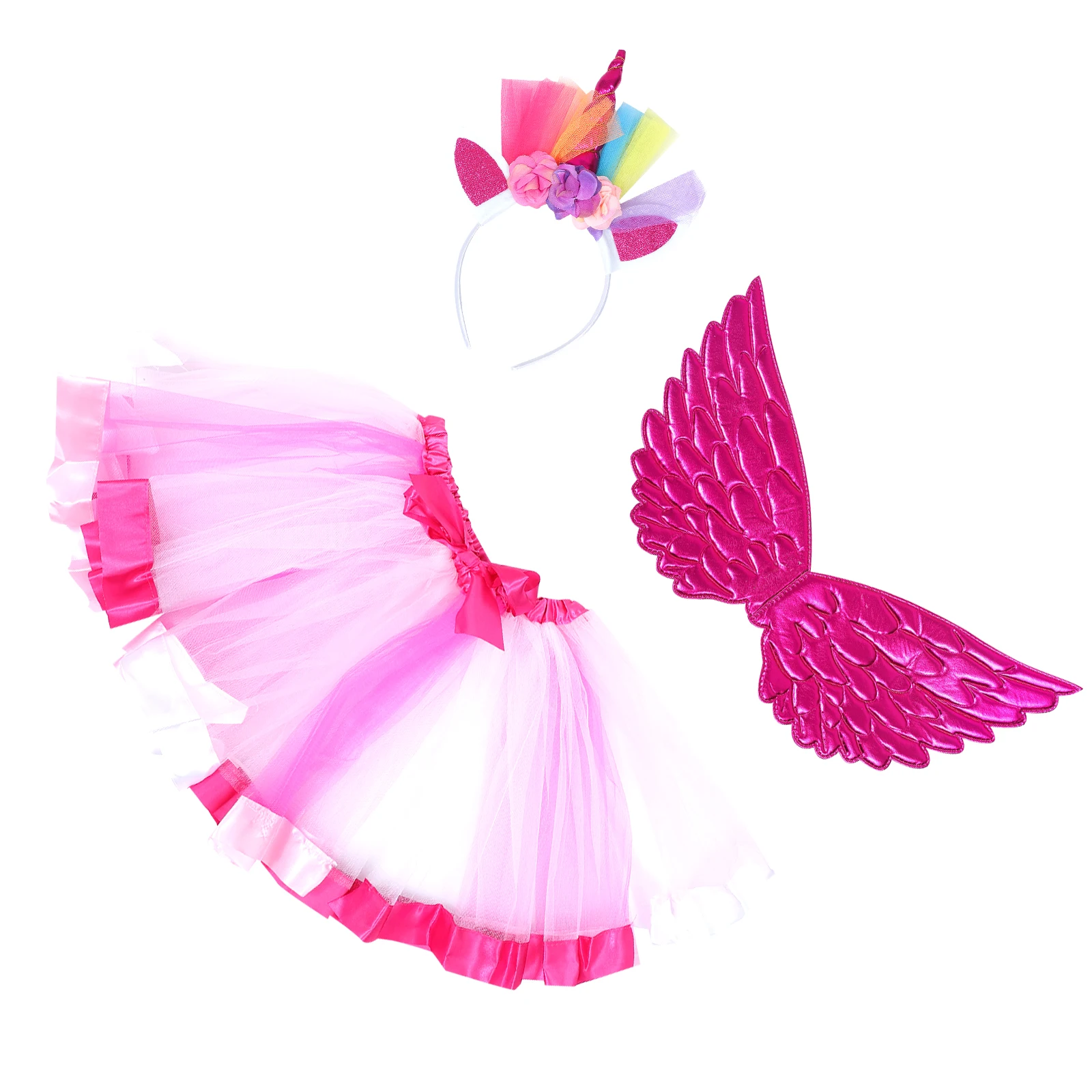 

Party Children Costume Headband Angel Wing Set Kids Girl Clothes Stirnband Unicorn Polyester