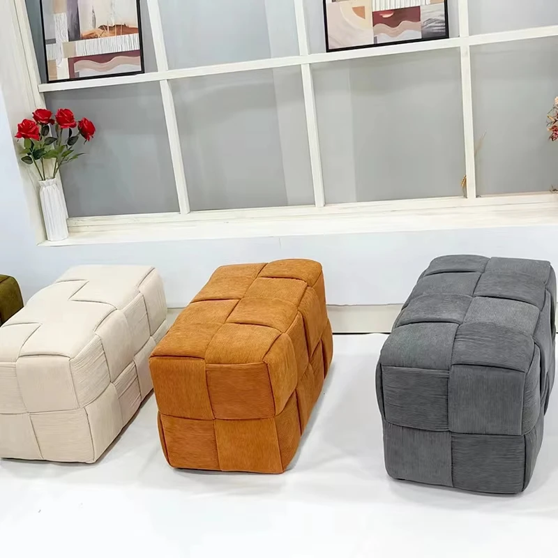 Square Wood Ottoman Stool Living Room Sofa Entrance Shoe Changing Stool Coffee Table Footstool Home