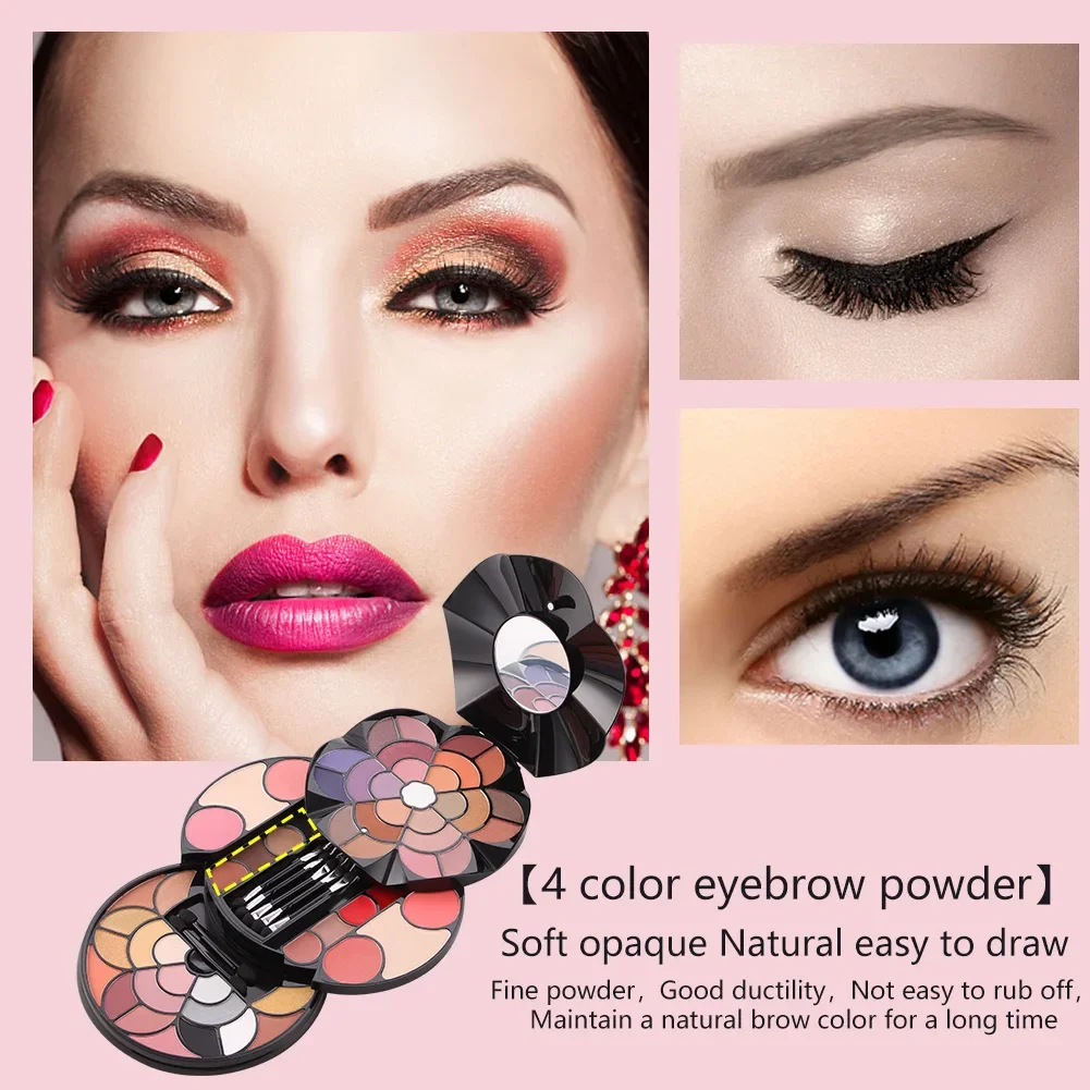 Tavolozza cosmetica all-in-one - 43 ombretti 4 polveri per sopracciglia Blush Rossetto 2 polveri per il viso per kit completo di trucco