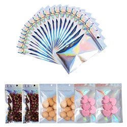 20pcs 8 Sizes Laser packaging bag Flat Bath Salt Cosmetic Bag One Side Clear Holographic Mini Aluminum Foil Zip Lock Bags Thick