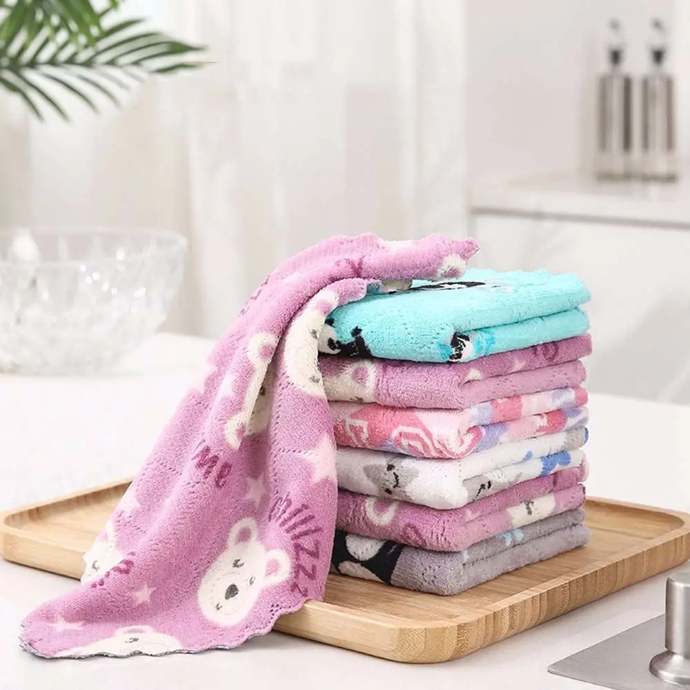 5 Pcs Super Absorbent Microfiber Coral Fleece Anti-Grease Wash Cloth Wiping Rag Cleaning Cloth Dish Towel