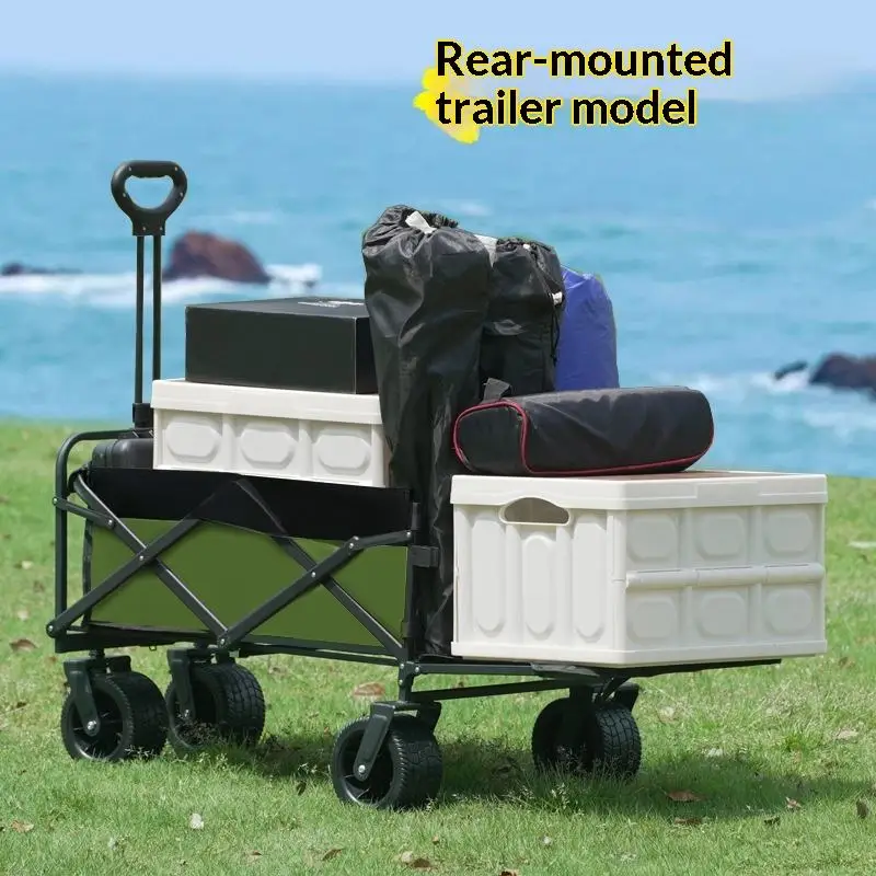 Factory Sale Four Wheel Platform Camping Utility Wagon 175kg Foldable OEM Hiking Fishing Beach Storage Trolley Cart