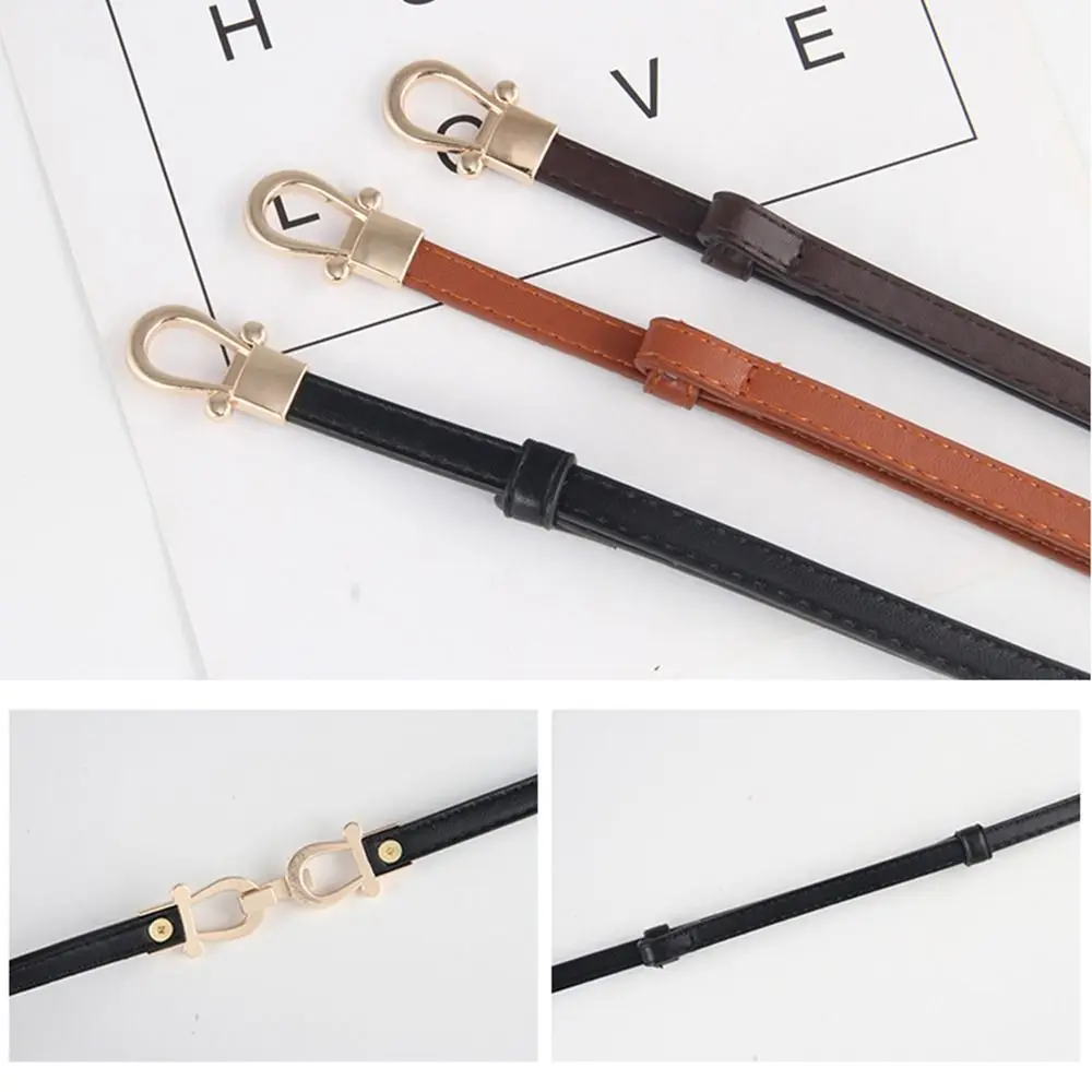 Elegant Thin Belts Women Ladies Skinny Thin Waist Belt Fashion PU Leather Waist Cinch Belt Alloy Buckle Waistband Adjustable