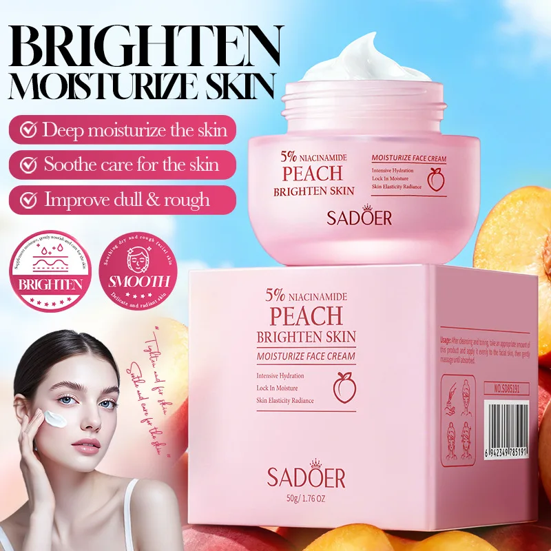 Crema Facial Iluminadora con Niacinamida de Melocotón SADOER - Hidratación Profunda, Calma la Piel y Mejora la Aspereza para una Piel Radiante