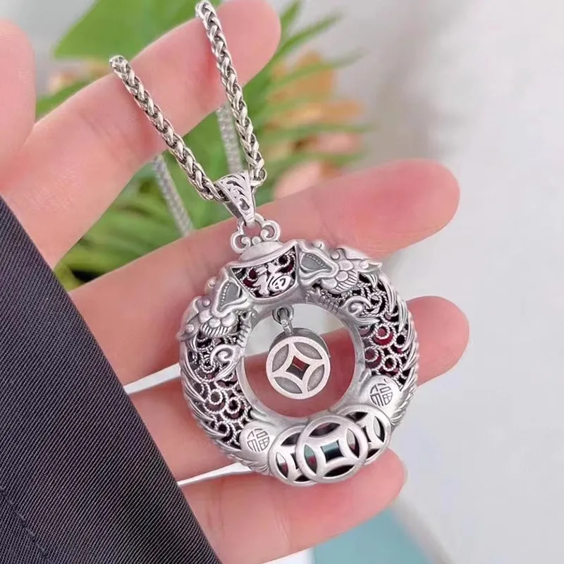 Ethnic Style Hollow Coin Bucklet Pendant Male Choker Accessories Trendy Zodiac Dragon Necklace For Men Amulet Jewelry