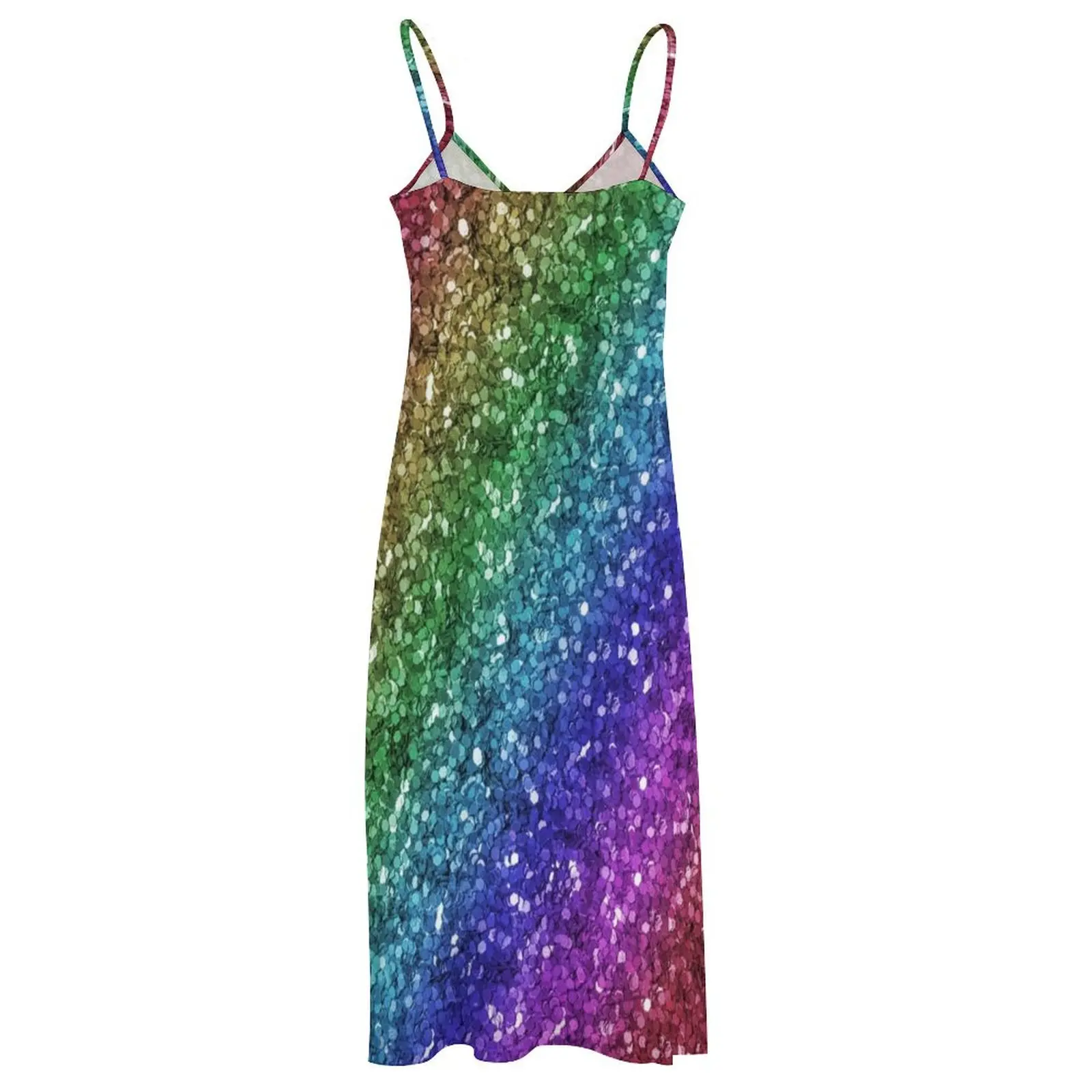 Glitter regenboog eenhoorn patroon mouwloze lange jurk jurken zomer vrouw 2025 jurk zomer prom dress 2025