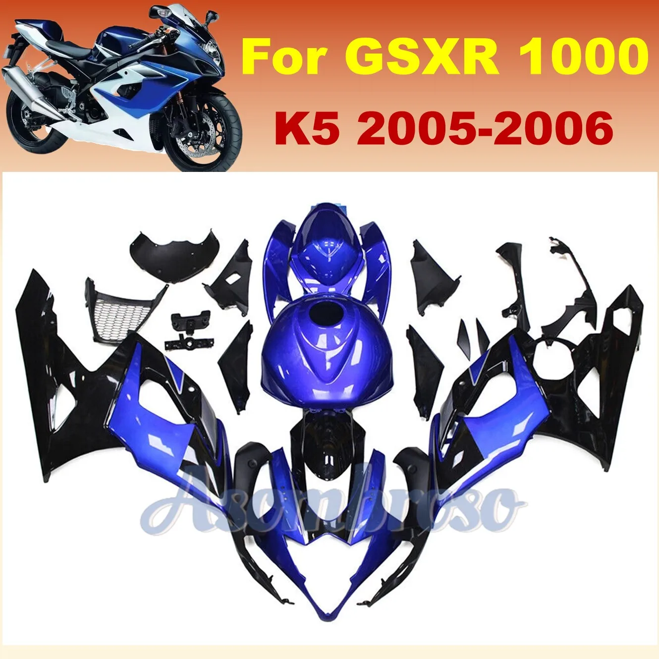 

Fairings Kit Fit For GSXR1000 2005 2006 K5 GSXR 1000 05 06 Motorcycle Aftermarket Part Blue Black Bodywork+Tank Cover