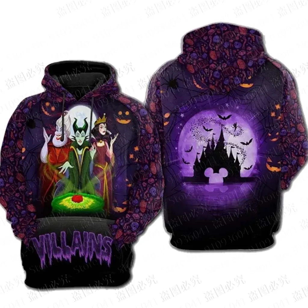 Maléfica Disney-Sudadera con capucha y cremallera para hombre y mujer, suéter clásico con estampado 3D de Disney de alta calidad, ropa para padres e