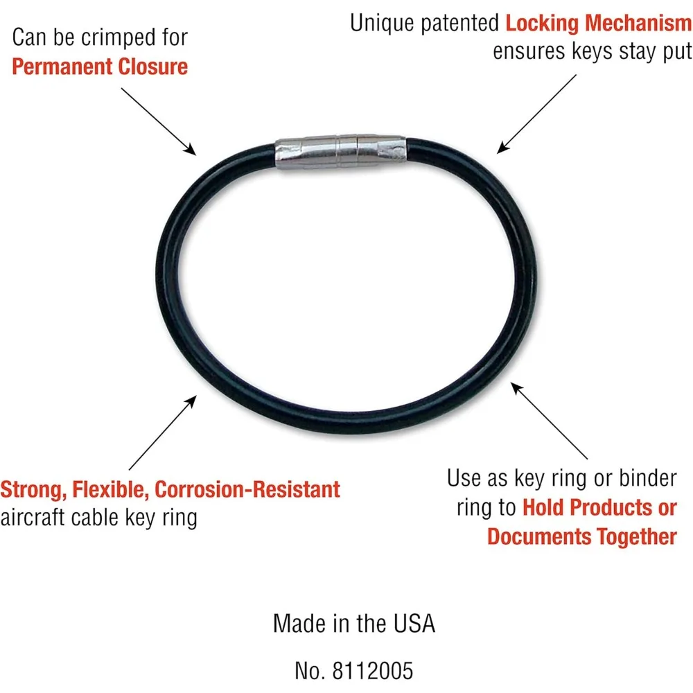 Chaveiro de fio de aço revestido de nylon flexível, resistente à corrosão e durável, pacote com 5 cores sortidas