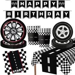 Racing Car Wheel Tire Theme Party stoviglie usa e getta piatti di carta tazze tovagliolo tovaglia Boy Birthday Party Favors