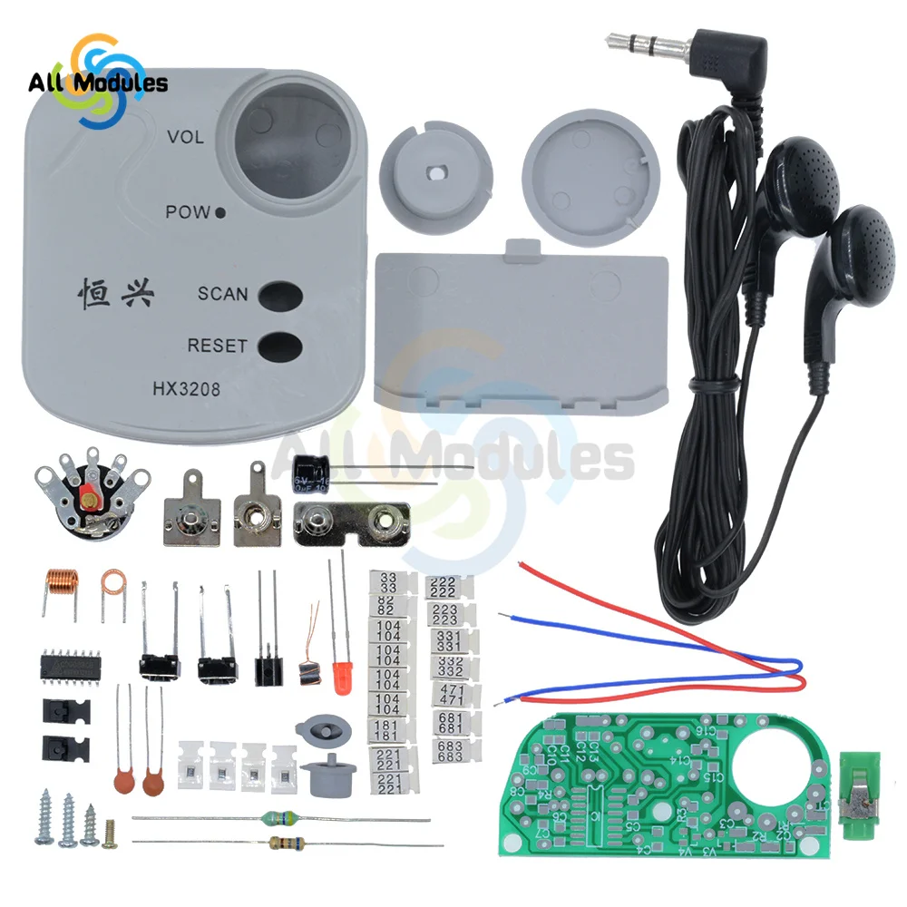 HX3208 FM Micro SMD Radio DIY Kits FM Frequency Modulation Radio Electronic Production Training Suite with Earphones 1.8V-3.5V