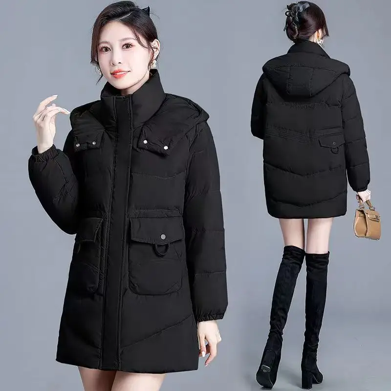 

Women's Winter Jacket Parka 2023 Warm Jacke Padded Thick Oversize Black Down Cotton New Snow Wear Hooded Coat for Women