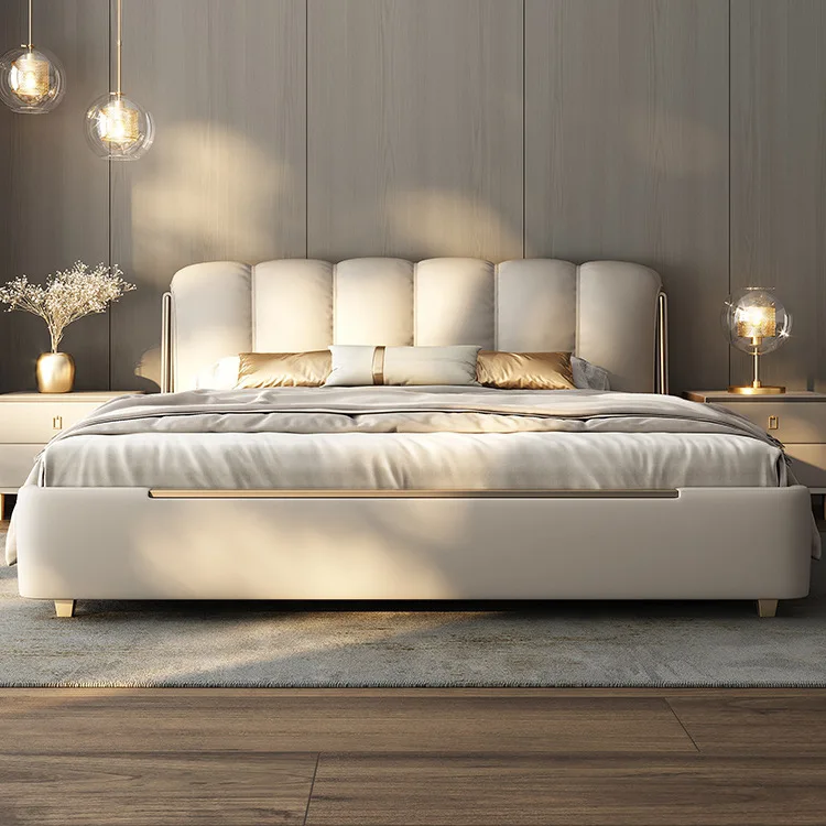 

Современная простая кожаная кровать, роскошная светлая кровать 2024, новая главная спальня, двуспальная кровать 1,8 метра, итальянская минималистичная легкая роскошная свадебная кровать