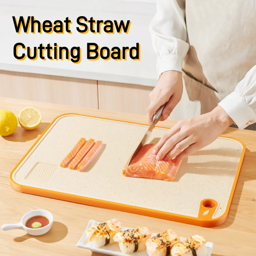 

Wheat straw Chopping Board Anti-slip Hanging Cutting Board Anti-mold Yellow Green Double-sided Board for Vegetables Fruit