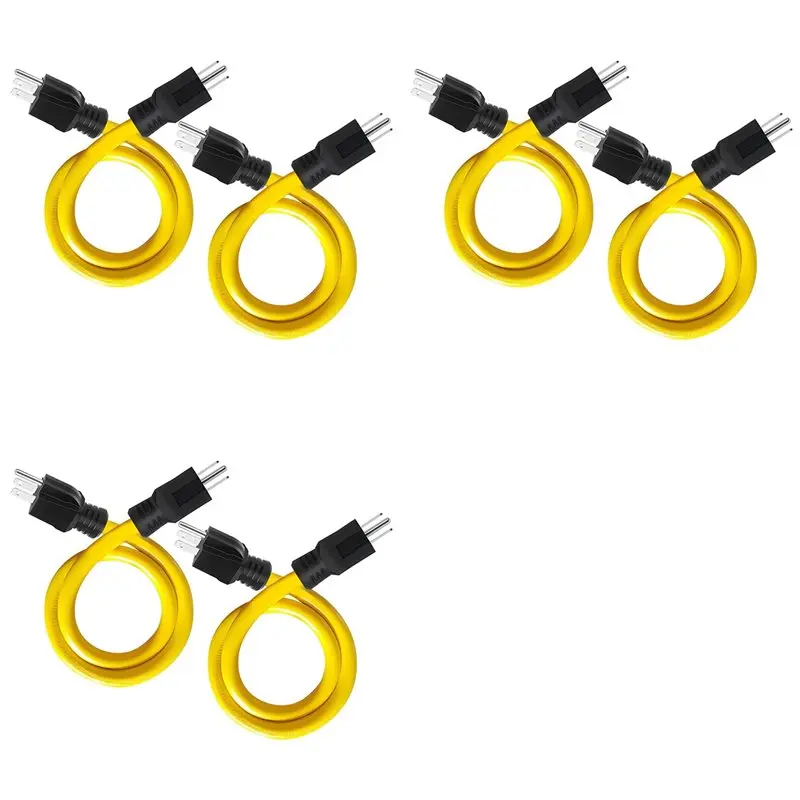 

【FITTING】6Pcs 2Ft 3 Prong Plug To Plug Double Male Extension Cord,12AWG 125V NEMA 5-15P To 5-15P Cord Adapter, RV