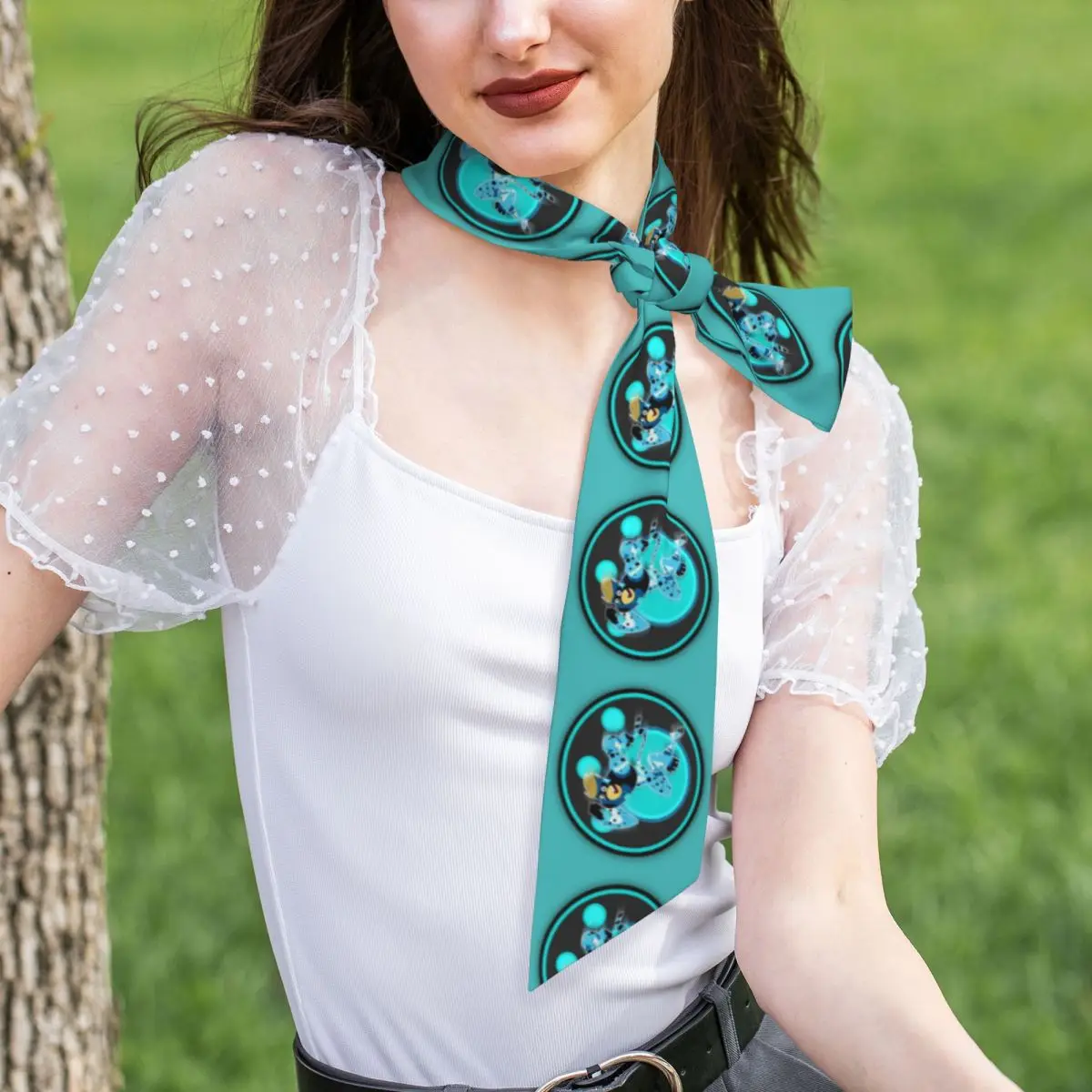 Wild Kratts Blue Color Women Long Narrow Scarf Silky Skinny Scarf Multi-use Neck Head Wrap for Office Daily Party