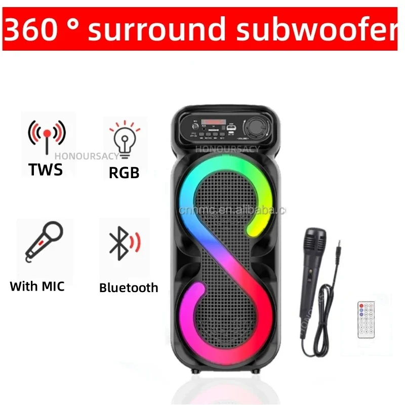 Peak Power 1200W Wireless Bluetooth Speaker with MIC LED Color Light Outdoor Portable Player Stereo Surround Sound System TWS/FM