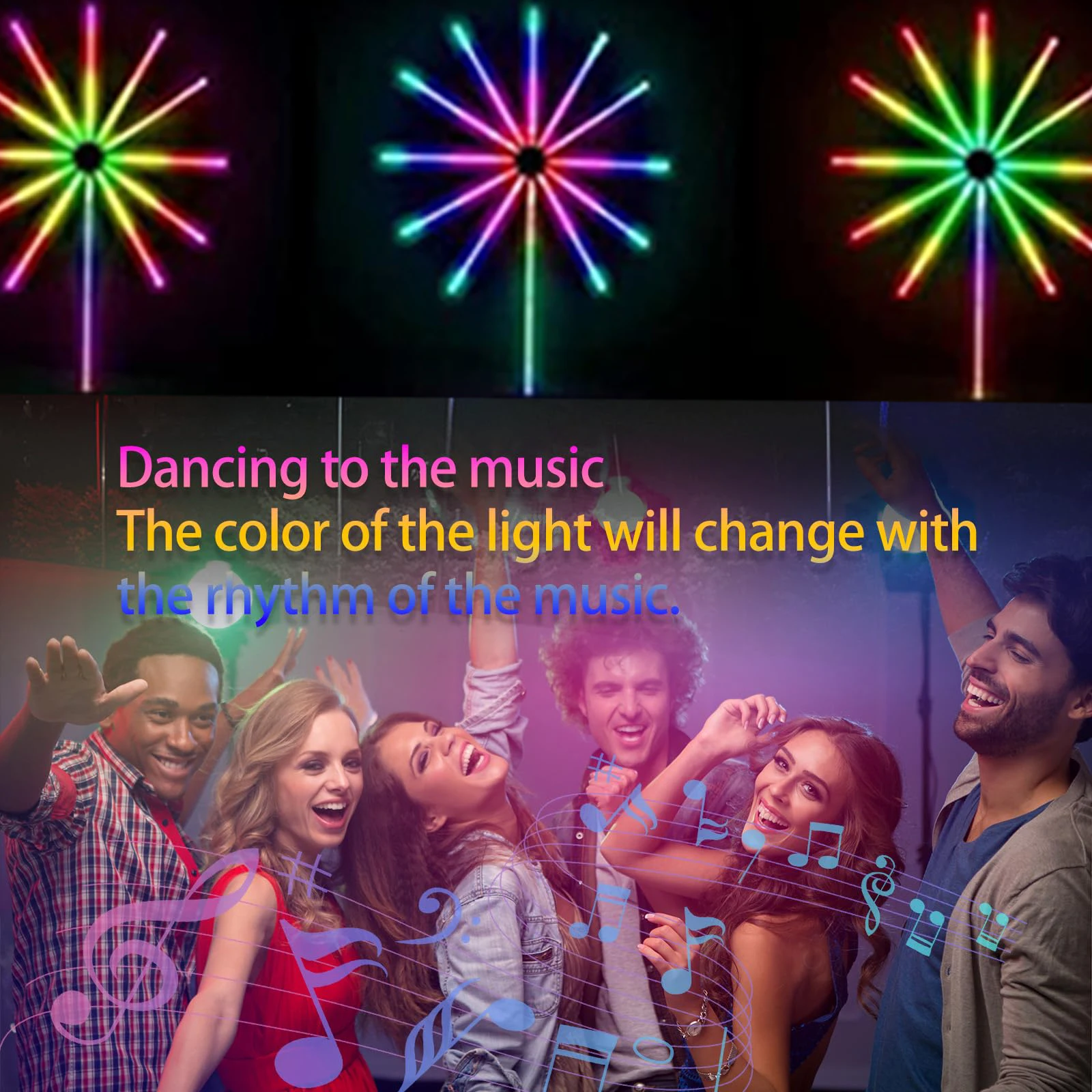 ไฟประดับตกแต่งรูปดอกไม้ไฟแบบสมาร์ท USB RGBUC LED สำหรับภายในอาคาร ควบคุมด้วยเสียงผ่านบลูทูธ พร้อมเสียงเพลงสร้างบรรยากาศ เหมาะสำหรับห้องนอน งานปาร์ตี้ และเทศกาลคริสต์มาส