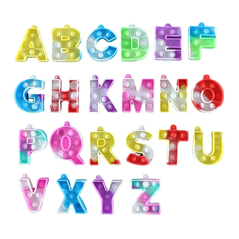 Pops 26-letter Keychain Fidget Toys Silicone Push Bubble Simple Dimple Bag Ornaments Popite Anti Stress Kids Birthday Gifts