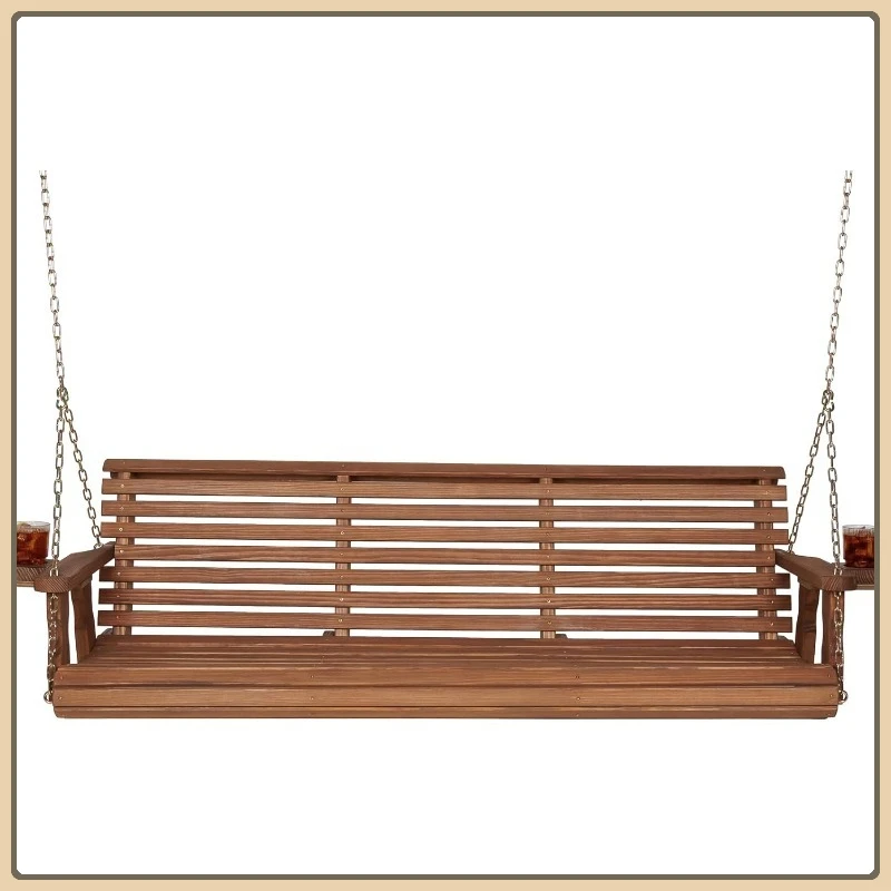 أرجوحة شرفة شديدة التحمل بطول 6 أقدام، سعة 700 رطل، حاملات أكواب، صنوبر معالج، صناعة الولايات المتحدة الأمريكية