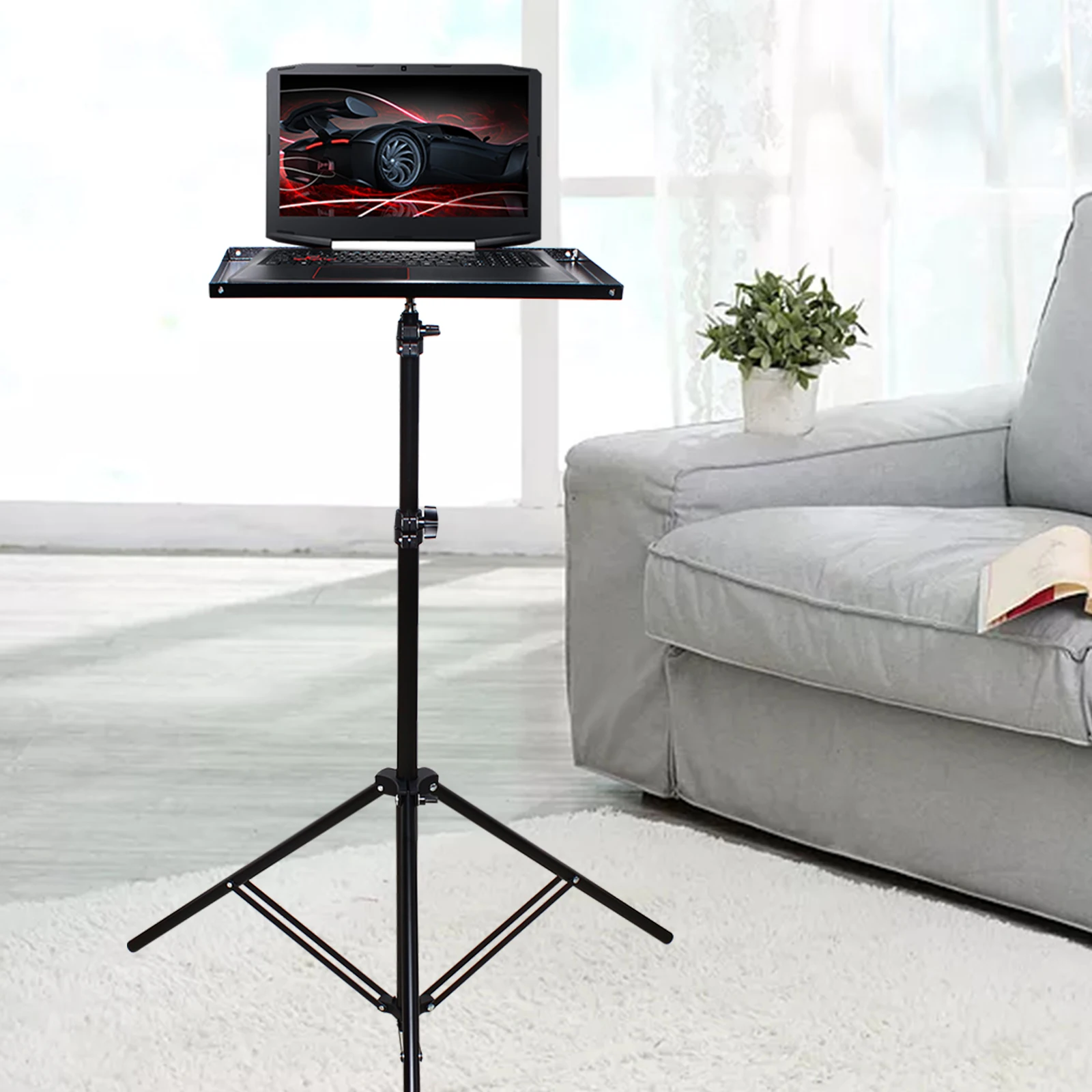 

Mobile Laptop Floor Stand Projector Tripod Stand Height Adjustable 2.26-6.23FT Rolling Computer Cart with Tray for Office Home