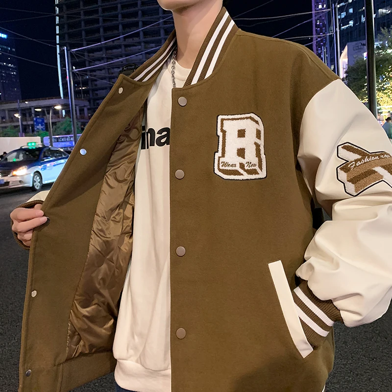 Men's Down Jacket Winter Thickened Polyester Lined Baseball Style Anti-Cold Outerwear New Hot Sale Winter High School Student