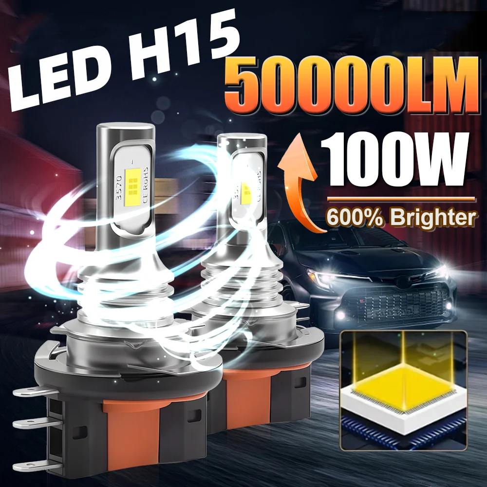 50000LM H15 LED Headlight Bulbs Canbus Lamp For VW Golf 6 MK3 H15 LED High Low Beam Driving Lights DRL for BMW Mercedes Audi