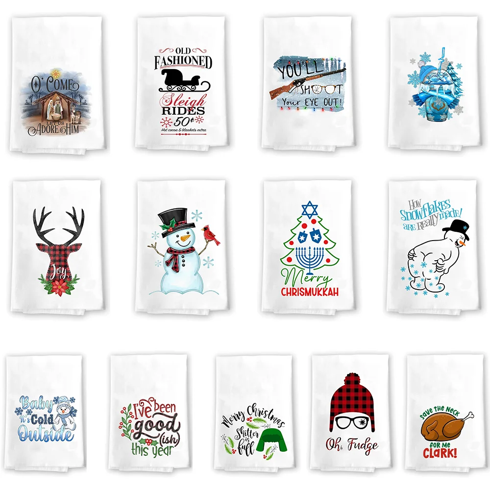 

1Pcs Merry Christmas Cotton Tea Towel Winter Holiday Kitchen Bath Hand Towels Snowman Housewarming Gift New Year Home Decoration