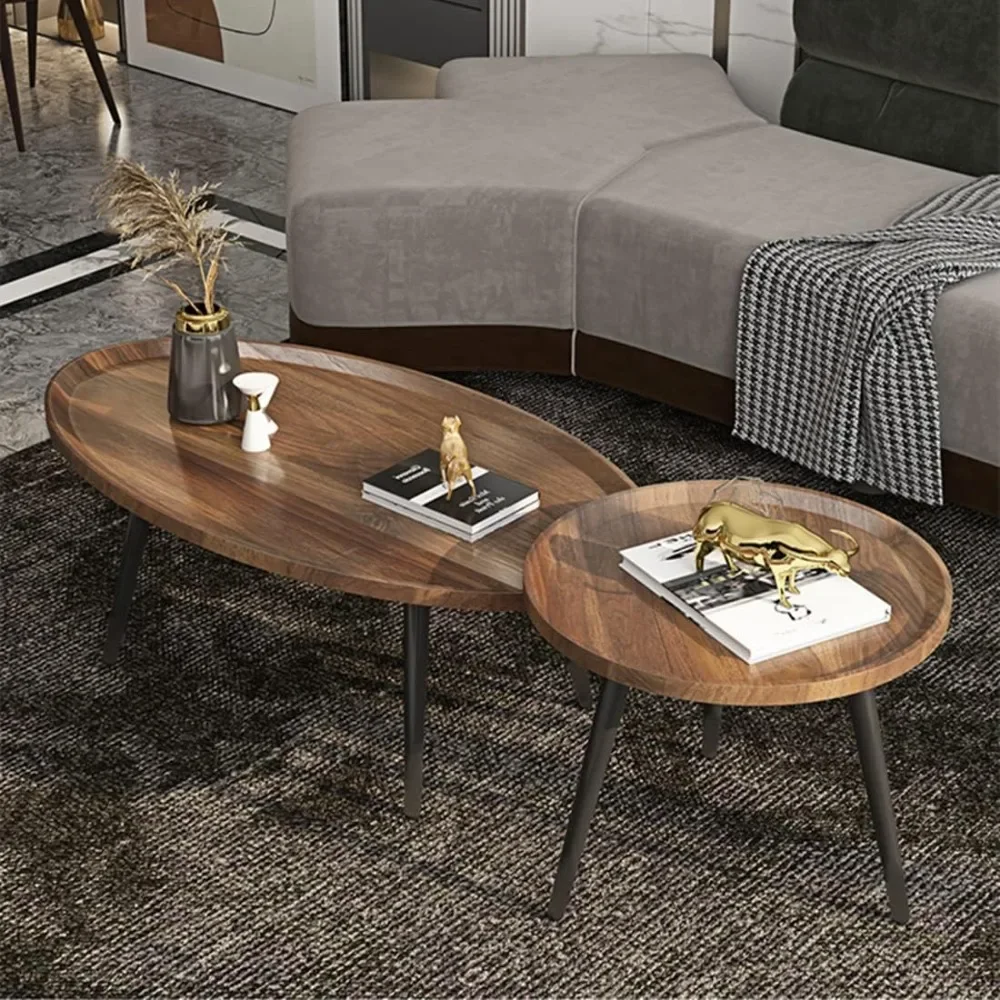 CoffeTables Living Room Table Wooden Coffee Table Furniture Home Furnitures Mesas Round Luxury Design Serving Walnut Modern Cafe