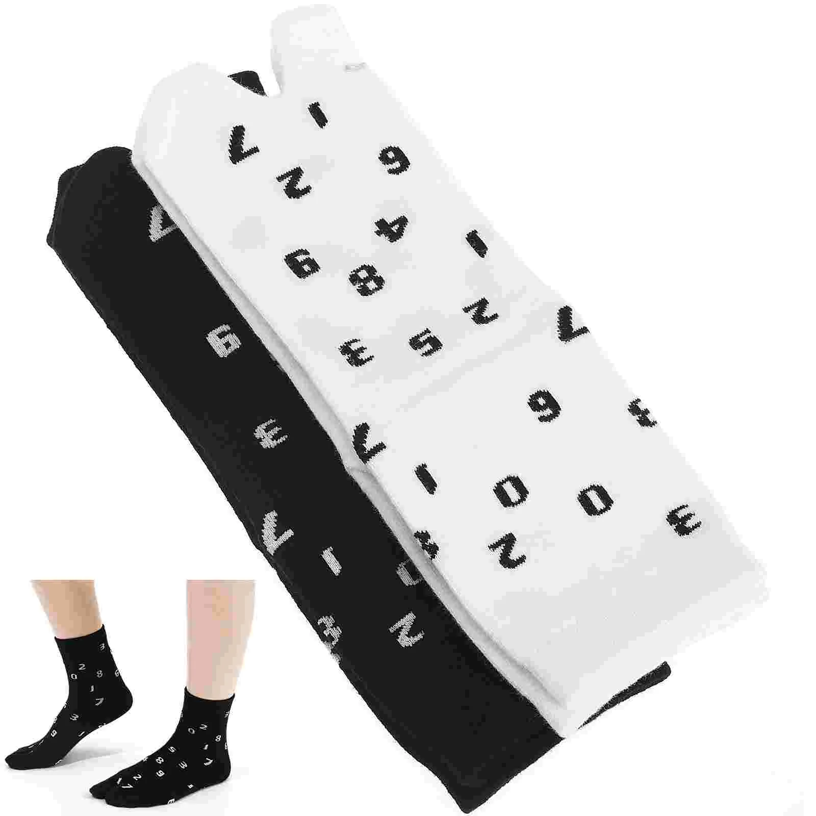 

2 Pairs Digital Tabi Breathable Stockings Black Socks Stylish Cotton Two- Toe Women's for