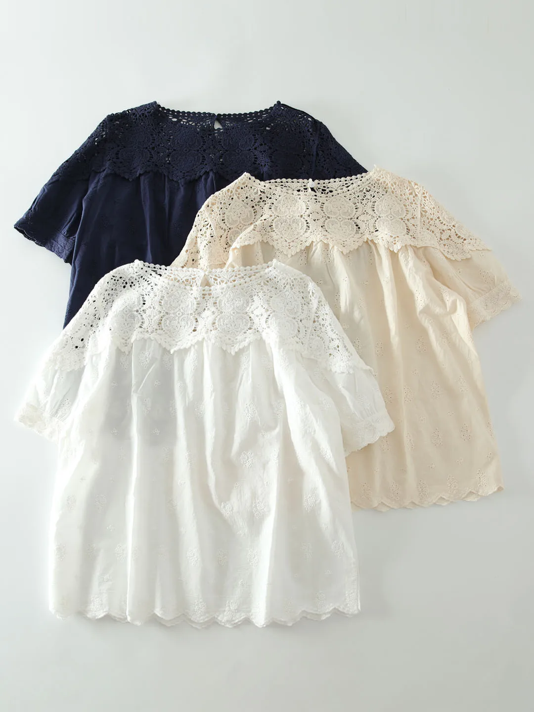 

Sweet Sle Embroidered Hollow out ort Sve Pure Cotton round Ne Loose Fit Agel Women's Overhead irt Summer New Ar...