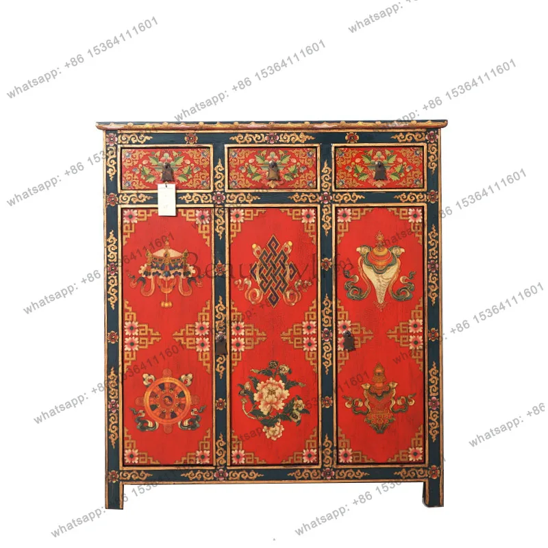 

Chinese retro old eight treasure cabinet solid wood hand-painted dining side storage decorative cabinet