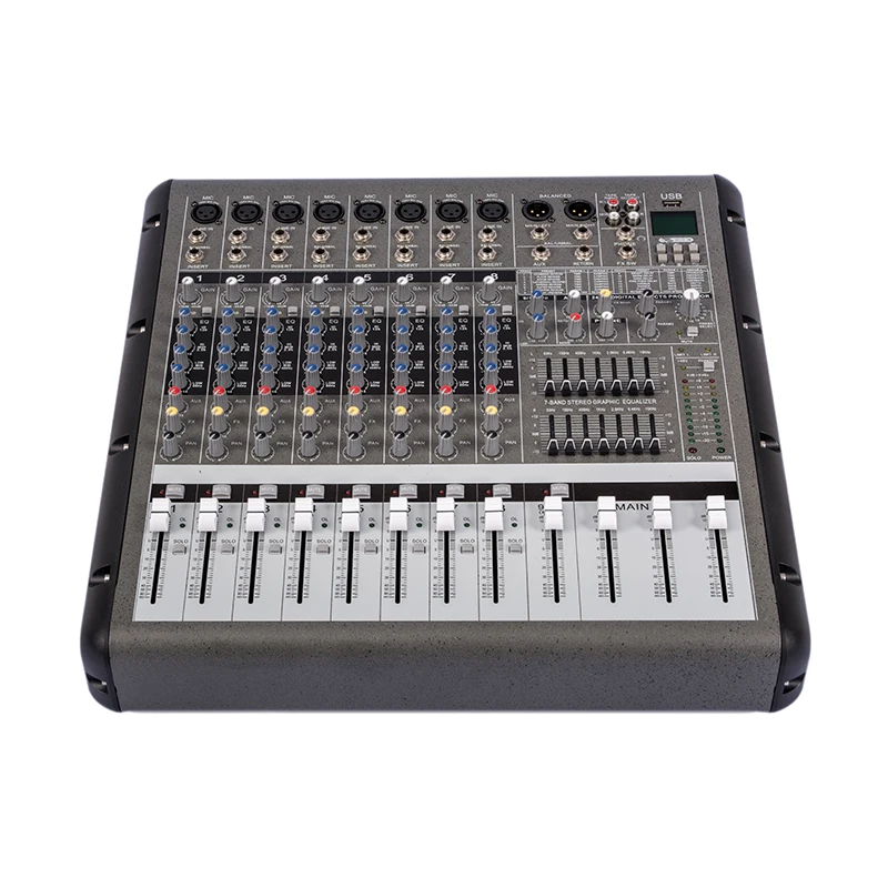 

YYHC Hot sale 650W high power console sound 8 channel powered mixer audio for dj stage