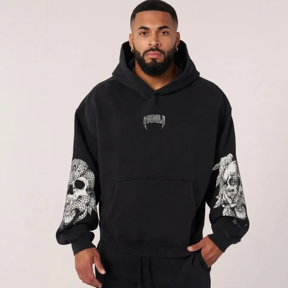 American fashion brand men's hooded sweatshirt autumn and winter new sports fitness running training hoodie casual print top