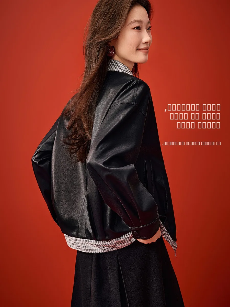 Jaqueta de Couro Cool Sle Ort para Mulheres, Pulôver Solto com Ombros Caídos, Moda Primavera 2026