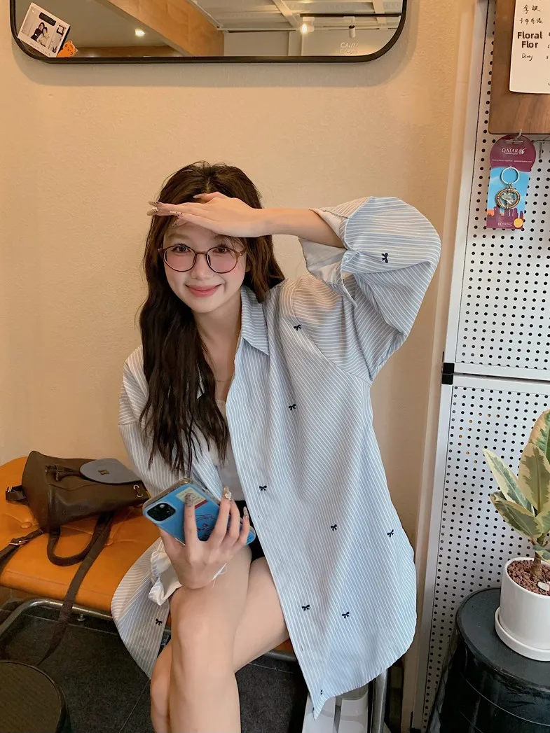 

Женская повседневная рубашка с длинным рукавом и узором «Узелки» Kumikumi, свободный крой, весенняя, омолаживающая, элегантная, классический стиль