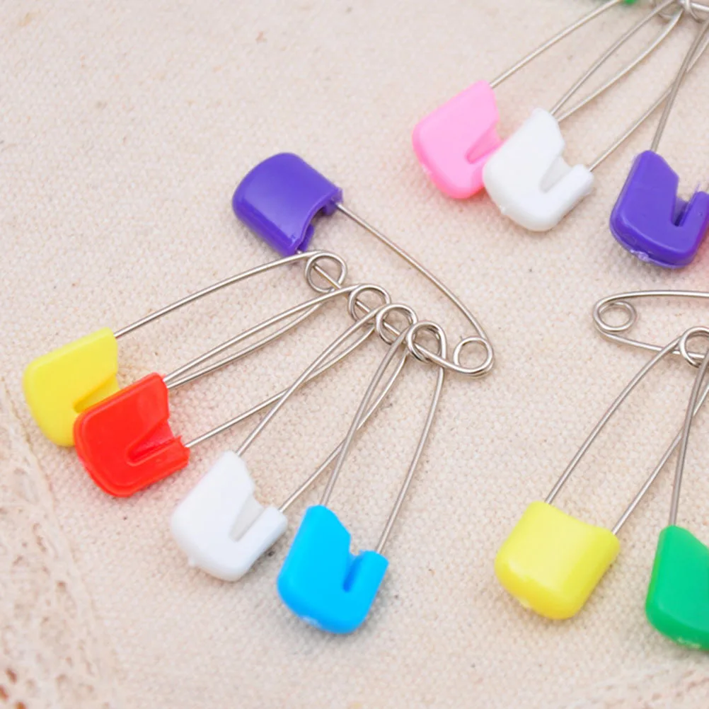 

50 pcs Safety Stainless Steel Plastic Locking Closure Diaper Pins Bulk Large Clothes Flat End Baby Cloth Diaper Pins