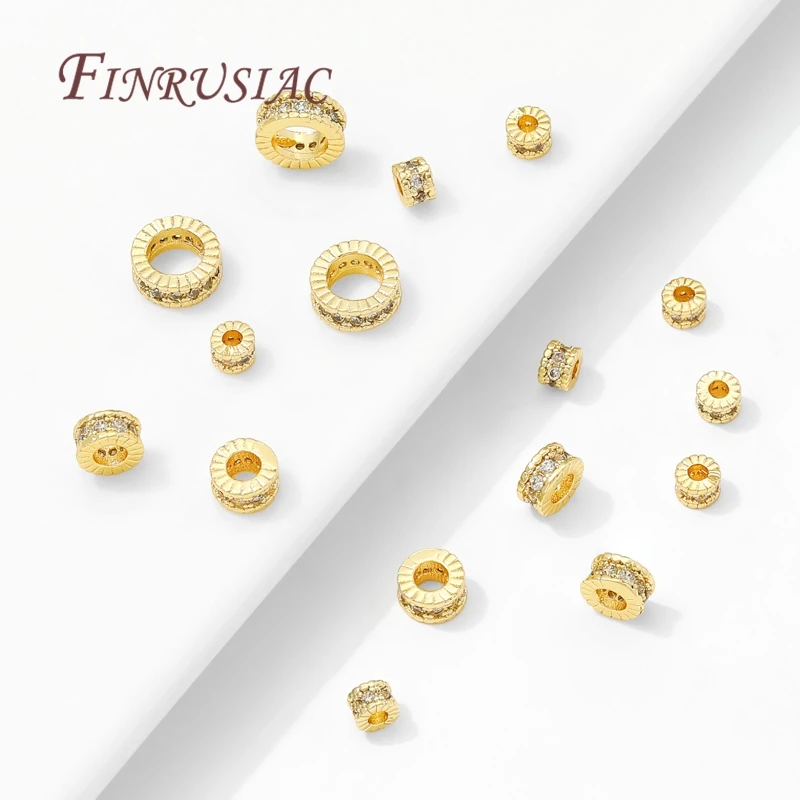 4mm 6mm 8mm 18K Gold Plated Brass with Zircon Round Spacer Beads For Beading,Metal Separator Beads,DIY Jewelry Making Supplies