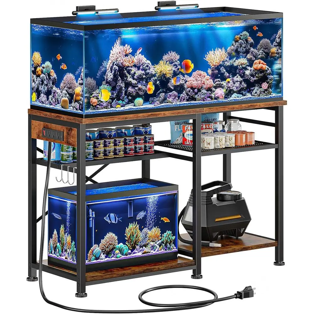 

Подставка для аквариума емкостью 55–75 галлонов с удлинителем длиной 6 футов, 5-ярусный металлический каркас, резервуар емкостью 40 галлонов, винтажный коричневый цвет