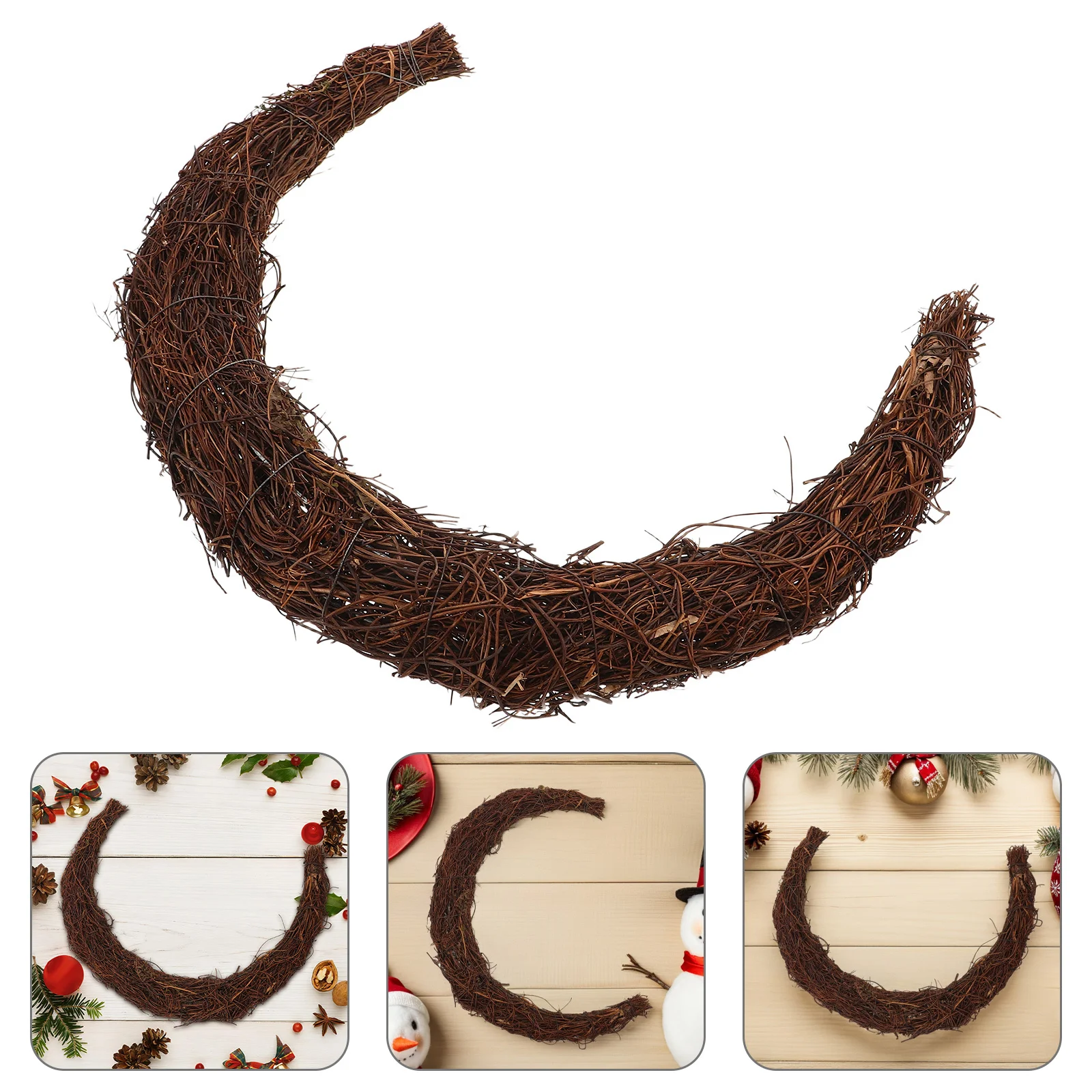 

35Cm Moon-Shaped Rattan Wreath Diy Frame For Christmas Decor Home Holiday Wall Hanging Natural Vine Ring Lightweight Base Craft