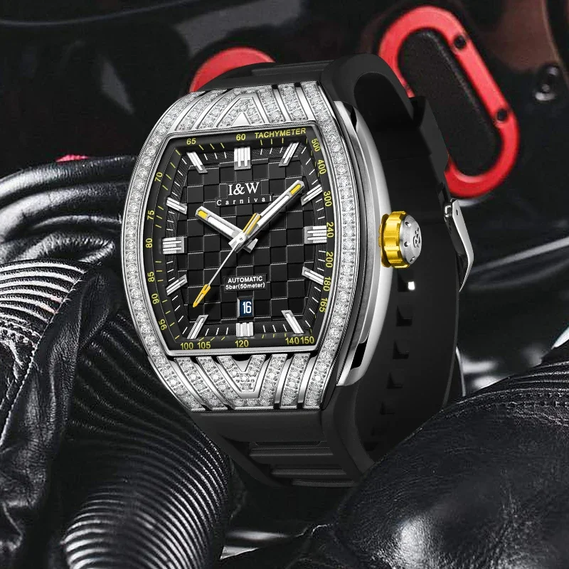 IW كرنفال الحركة التلقائية ساعات المعصم الميكانيكية ملحقاتها الياقوت مرآة تونيو مضيئة مقاوم للماء ساعة رياضية للرجال