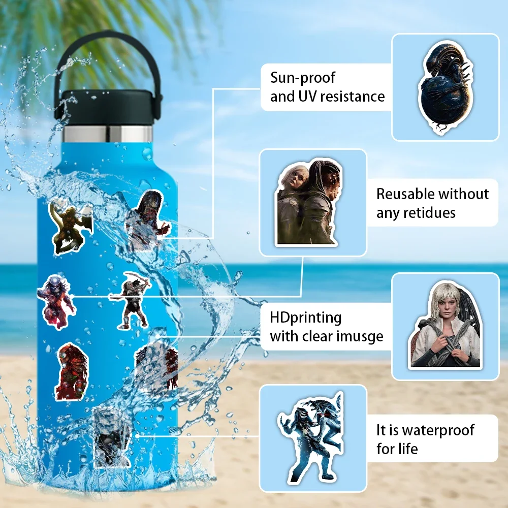 51PCS New Predator Horror Movie Stickers Monster Kids Toy DIY Skateboard Luggage Phone Fridge Car Motorcycle Decals Graffiti