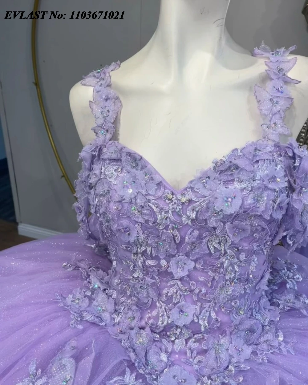 EVLAST Customized Lavender Quinnceanera Dress Ball Gown 3D Floral Applique Beading Tiered Sweet 16 Vestidos De 15 Anos SQ652